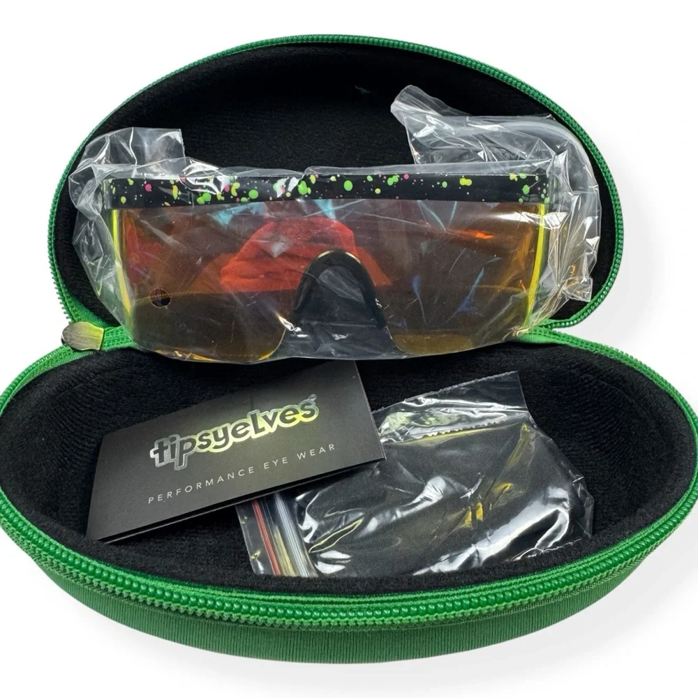 Tipsy‎ Elves Sunglasses Black Neon Speckled Hundo P Sport Style Reflective NWT